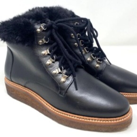 Botkier Winter Faux Fur Trim Gum Sole Women's Boot Black Leather Size 7.5 - Picture 2 of 6